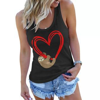 Cute Lazy Sloth Holding Heart Love Slothie Valentines Day Women Flowy Tank - Seseable