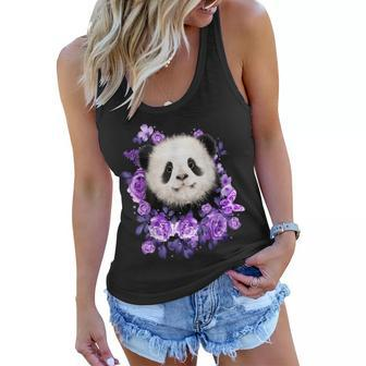 Cute Panda Purple Flowers Panda Lovers Gift Women Flowy Tank - Seseable