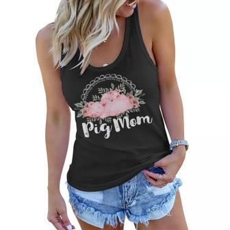 Cute Pig Mom Pretty Watercolor Pigs And Flowers Farm Women Flowy Tank - Seseable