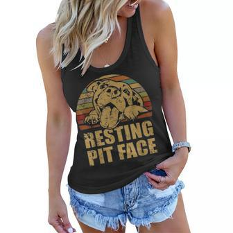 Cute Pitbull Pittie Mom Dad Resting Pit Face Funny Women Flowy Tank - Seseable