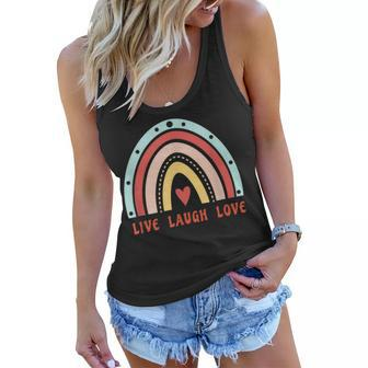 Cute Rainbow Live Laugh Love Inspirational Quote Happiness Women Flowy Tank | Mazezy