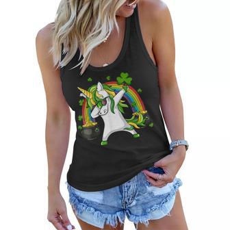 Dabbing Unicorn Rainbow Happy St Patricks Day Irish Boys Women Flowy Tank - Thegiftio UK