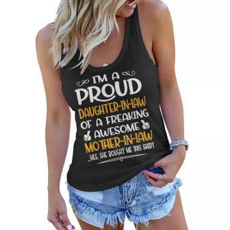 Daughter In Law Of A Freaking Awesome Mother In Law Gift Women Flowy Tank - Seseable