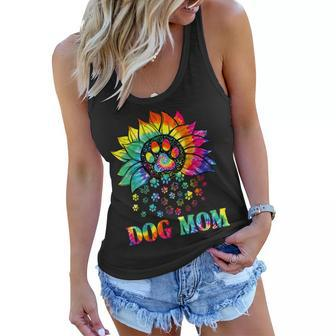 Dog Mom Spiral Dog Paws Prints Tie Dye Hippie Dog Lover Women Flowy Tank | Mazezy