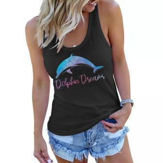 Dolphin Dreams Women Girls Kids Mom Vintage Beach Lover Gift Women Flowy Tank - Seseable