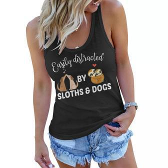 Easily Distracted By Sloths And Dogs Lazy Animals Lover Gift Women Flowy Tank - Seseable