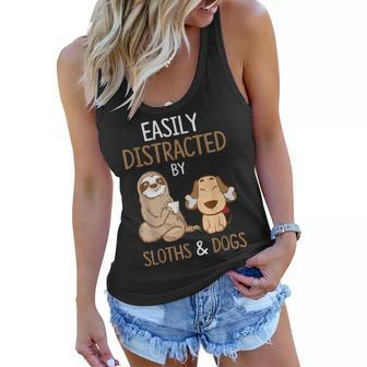 Easily Distracted By Sloths And Dogs Sloth Lover Gift Women Flowy Tank | Mazezy