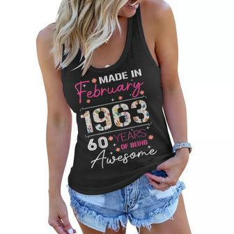 February Flower Made In 1963 60 Years Of Being Awesome Women Flowy Tank - Seseable