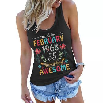 February Flower Made In 1968 55 Years Of Being Awesome Women Flowy Tank - Seseable