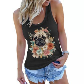 Floral Pug Dog Spring Nature Dog Lovers Women Flowy Tank | Mazezy CA