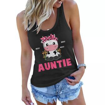 Funny Auntie Cow Cute Cow Farmer Birthday Matching Family Women Flowy Tank - Seseable