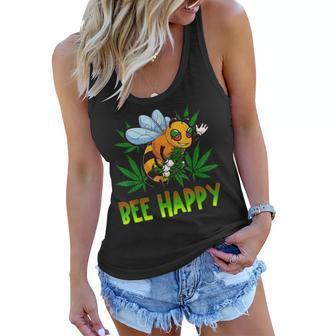Funny Bee Happy Cannabis Weed Leaf Marijuana 420 Day Stoner Women Flowy Tank | Mazezy