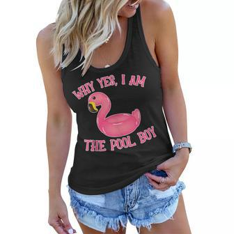 Funny Bird Why Yes Am The Pools Boy Flamingo Swimming Women Flowy Tank - Seseable
