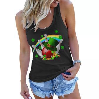 Funny Bowling Balls Shamrock Leprechaun St Patrick Day Women Flowy Tank - Seseable