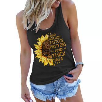 Funny F-Bomb Mom With Tattoos Pretty Eyes And Thick Thighs Women Flowy Tank - Thegiftio UK