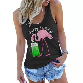 Funny Flamingo Happy St Pattys Day Tshirt St Patricks Beer Women Flowy Tank | Mazezy