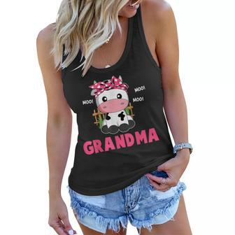 Funny Grandma Cow Cute Cow Farmer Birthday Matching Family Women Flowy Tank - Seseable