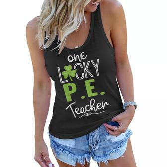 Funny One Lucky PE Teacher Shirt St Patricks Day Women Flowy Tank | Mazezy