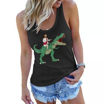 Funny Parody Jesus Riding Dinosaur Meme Dino Lover Believer  Women Flowy Tank