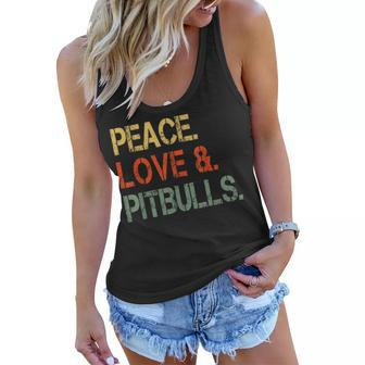 Funny Peace Love Pitbulls Pittie Mom Gifts Pibbles Dad Women Flowy Tank - Seseable