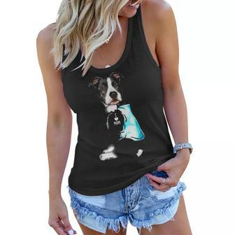 Funny Pit Bull Dog I Love Mom Tattoo Pit Bull Lover Gift Women Flowy Tank - Seseable