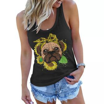 Funny Pug Dog Mom Sunflower Head Bandana Womens Girls Gift Women Flowy Tank - Seseable