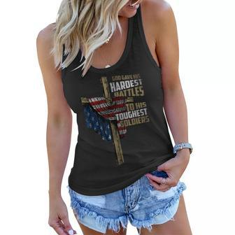 God Gave His Hardest Battles To His Toughest Soldiers Cancer Women Flowy Tank - Seseable