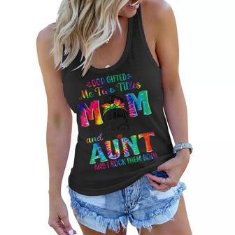 God Gifted Me Two Titles Mom And Aunt Tie Dye Women Flowy Tank | Mazezy