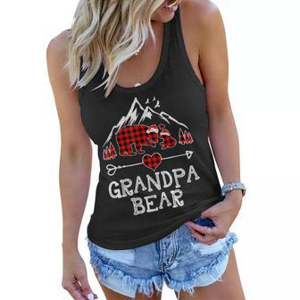 Grandpa Bear Christmas Pajama Red Plaid Buffalo Family Gift Women Flowy Tank | Mazezy