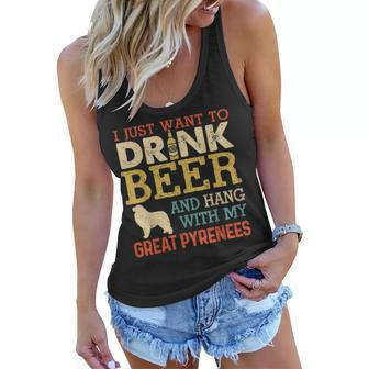 Great Pyrenees Dad Drink Beer Hang With Dog Funny Vintage Women Flowy Tank - Seseable