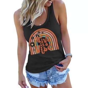 Groovy Five Is A Vibes 5Th Birthday Hippie 70S Boho Rainbow Women Flowy Tank - Seseable