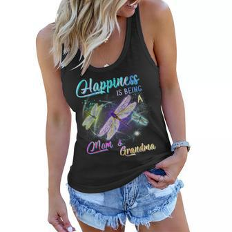 Happiness Is Being A Mom And Grandma Dragonfly Gift Women Flowy Tank | Mazezy
