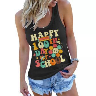 Happy 100Th Day Of School Teacher Kids Retro Groovy 100 Days V4 Women Flowy Tank - Thegiftio UK