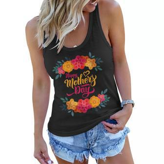 Happy Mothers Day Lettering Illustration With Red Flowers Gift For Womens Women Flowy Tank - Thegiftio UK