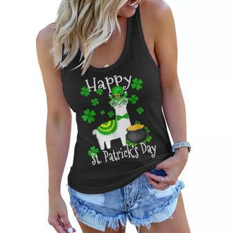 Happy St Patricks Day Llama Dad Mom Boy Girl Lucky Women Flowy Tank - Seseable