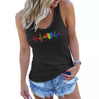 Heartbeat Rainbow Heart Gay Lgbt Pride Medical Nurse Gift Women Flowy Tank | Mazezy