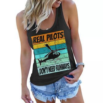 Helicopter For Men Women Real Pilots Dont Need Runways Women Flowy Tank | Mazezy