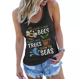 Help More Bees Plant More Trees Clean Seas Earth Day Women Flowy Tank | Mazezy