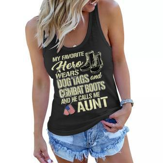 Hero Wears Dog Tags Combat Boots Proud Military Aunt Gift Women Flowy Tank - Seseable