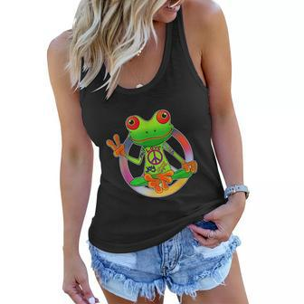 Hippie Frog Peace Sign Yoga Frogs Hippies 70S V2 Women Flowy Tank - Thegiftio UK