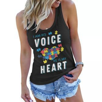 I Am His Voice And He Is My Heart Autism Mom Or Dad Women Flowy Tank - Seseable