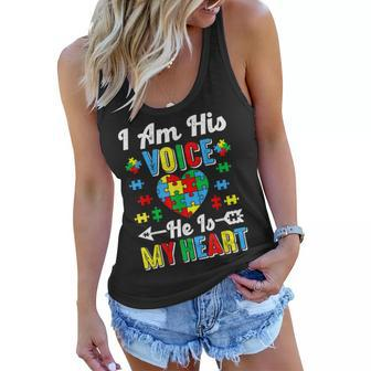 I Am His Voice He Is My Heart Autism Mom Autism Awareness Women Flowy Tank | Mazezy