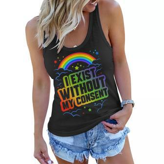 I Exist Without My Consent Frog Funny Rainbow Surreal Meme Women Flowy Tank | Mazezy