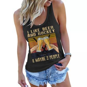I Like Beer And Hockey And Maybe 3 People Funny Vintage Gift Women Flowy Tank - Seseable
