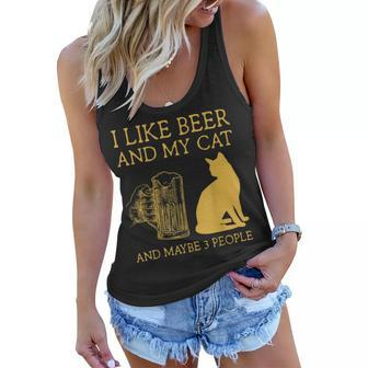 I Like Beer And My Cat And Maybe 3 People I Like Beer Cat Women Flowy Tank - Seseable