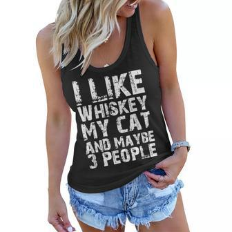 I Like Whiskey My Cat And Maybe 3 People Cute Cat Mom Lovers Women Flowy Tank - Seseable