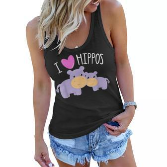 I Love Hippos Mother Baby Heart Toddler Tween Girls Kids Mom Women Flowy Tank - Seseable