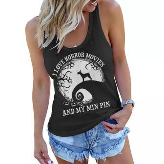 I Love Horror Movies And My Min Pin Dog Mom Dad Costume Women Flowy Tank - Seseable