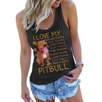 I Love My Pitbull Pittie Mom Dad Youth Gifts Funny Pit Bull Women Flowy Tank - Seseable
