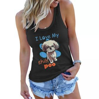 I Love My Shih Poo Best Dog Lover Paw Print Women Flowy Tank - Thegiftio UK